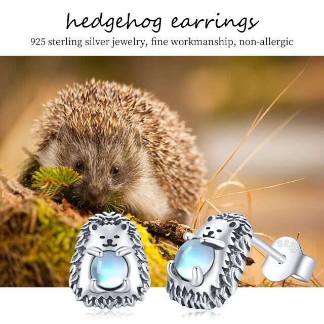 Sterling Silver Circular Shaped Moonstone Hedgehog Stud Earrings-4