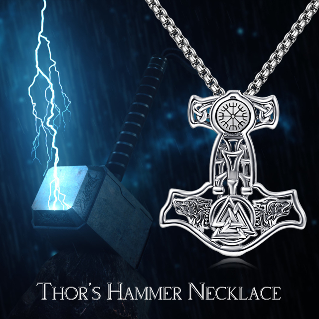 Collier en argent sterling avec pendentif marteau en forme de rune et d'arme viking pour homme-3