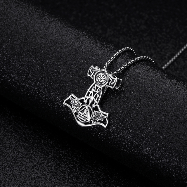 Sterling Silver Viking Rune Weapon Spearhead Talisman Hammer Pendant Necklace for Men-2