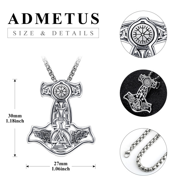 Sterling Silver Viking Rune Weapon Spearhead Talisman Hammer Pendant Necklace for Men-4