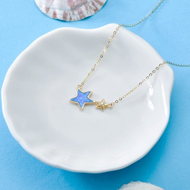 9K Gold Opal Starfish Pendant Necklace-3
