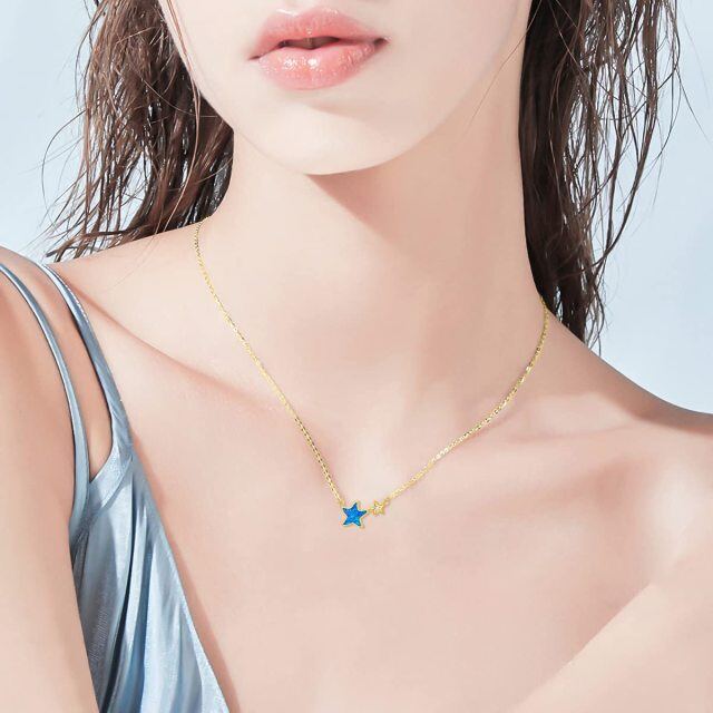 9K Gold Opal Starfish Pendant Necklace-1