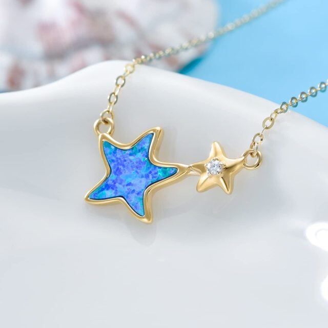 9K Gold Opal Starfish Pendant Necklace-2