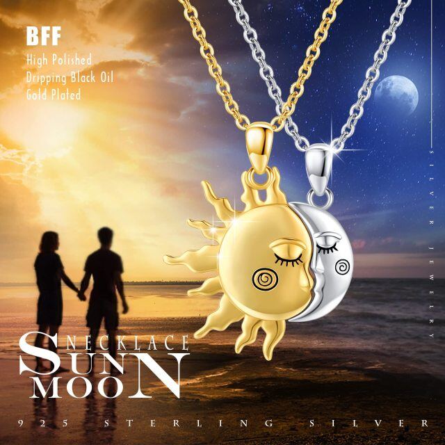 Sterling Silver Moon & Sun Pendant Necklace-4