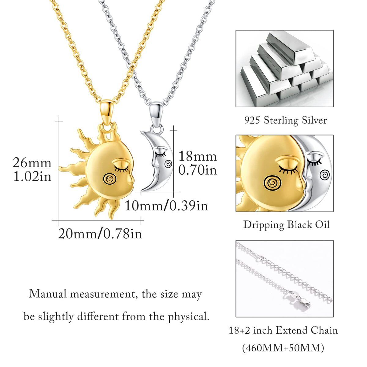 Sterling Silver Moon & Sun Pendant Necklace-6