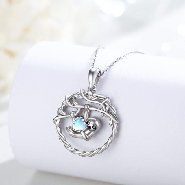 Collar de plata de ley con forma de corazón de piedra lunar con colgante de perezoso-3