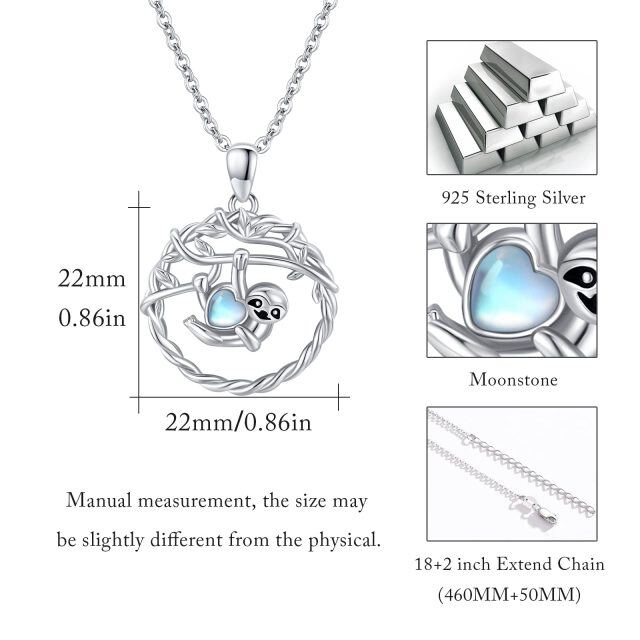 Collar de plata de ley con forma de corazón de piedra lunar con colgante de perezoso-4
