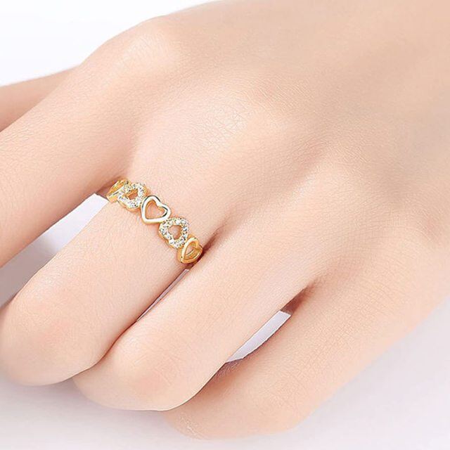 Anel de casamento em formato de coração dourado 10K com nome personalizado para mulheres-1