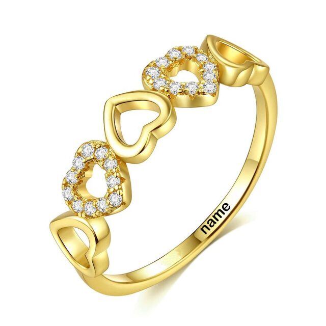 Anel de casamento em formato de coração dourado 10K com nome personalizado para mulheres-0