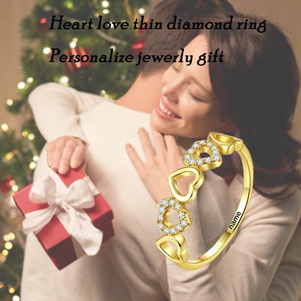10K Gold Round Diamond Heart Ring-4
