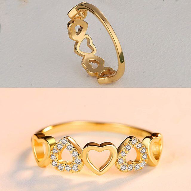 Anel de casamento em formato de coração dourado 10K com nome personalizado para mulheres-2