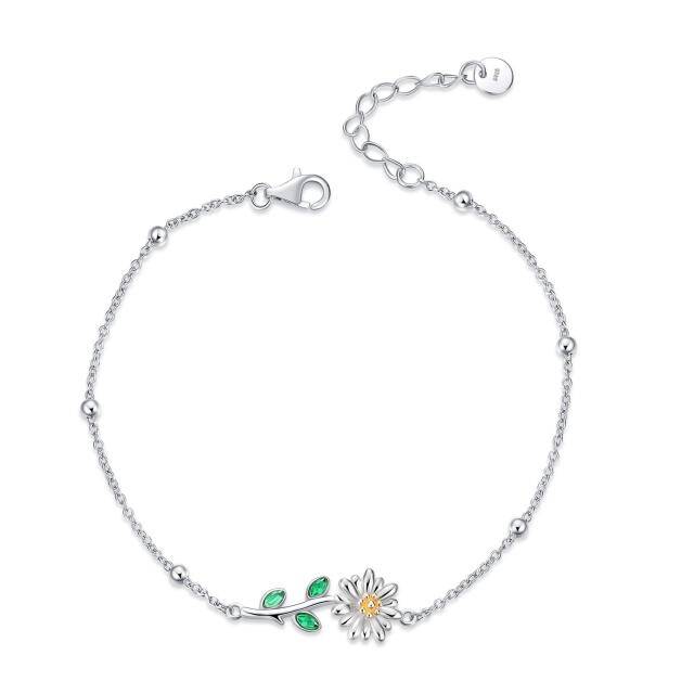 Bracelet en argent sterling avec pendentif marguerite en cristal bicolore-1