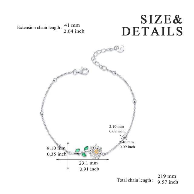 Sterling Silver Two-tone Marquise Shaped Crystal Daisy Pendant Bracelet-5