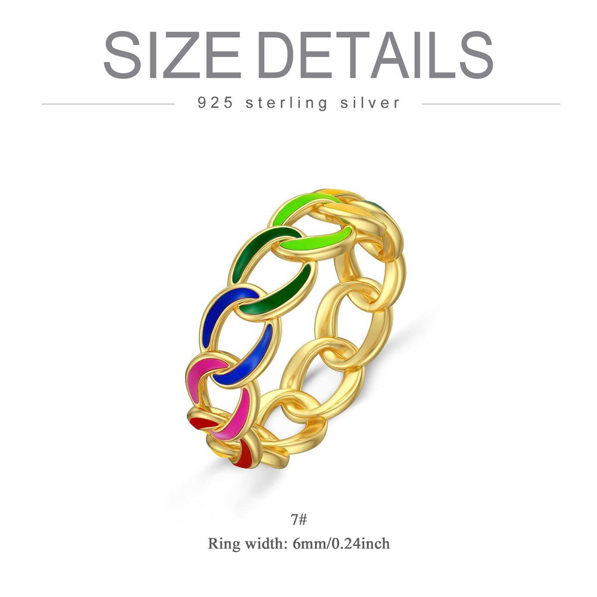 Sterling Silber mit Gelbgold überzogener Regenbogen Ring-7