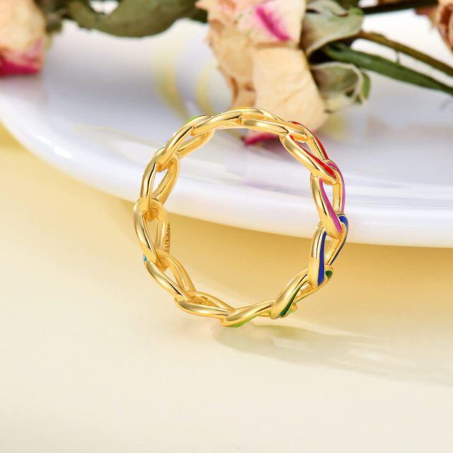 Sterling Silver with Yellow Gold Plated Rainbow Ring-6