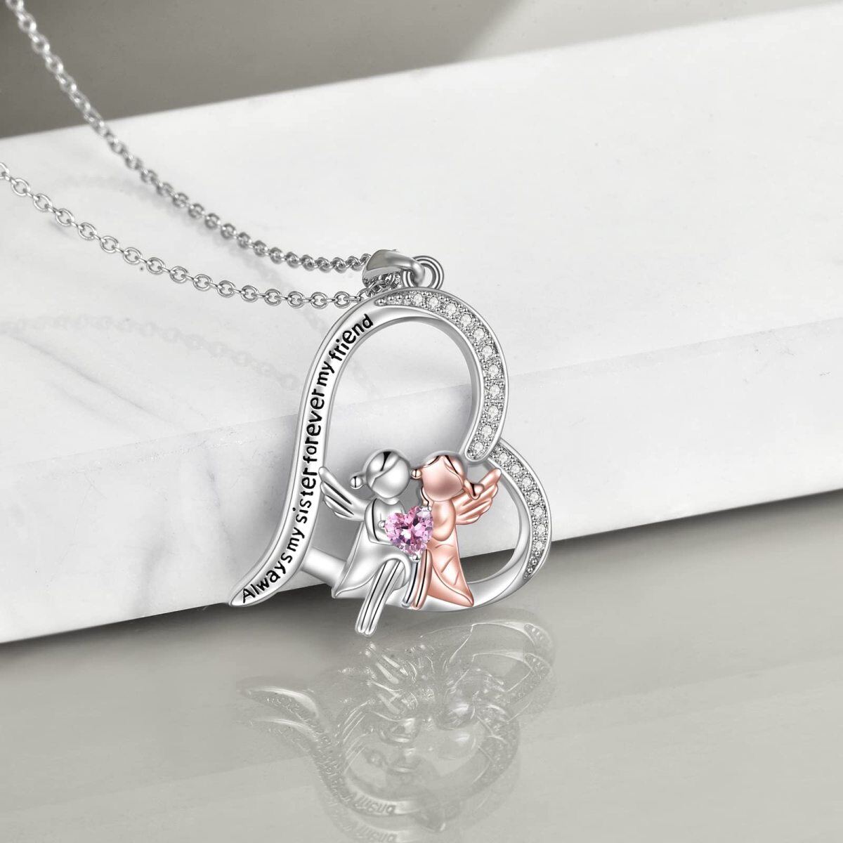 Collier en argent sterling avec pendentif en zircon cubique bicolore avec mot gravé-4