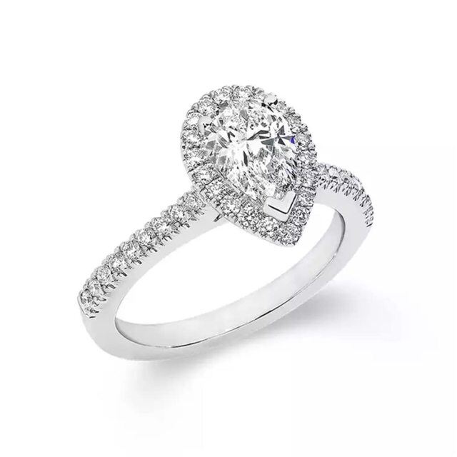 Sterling Silver Pear Shaped Moissanite Personalized Engraving Engagement Ring-1