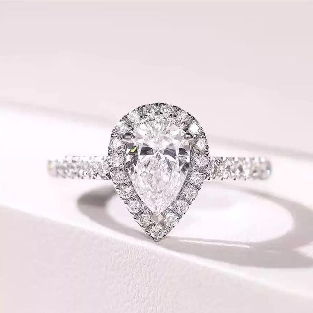 Sterling Silver Pear Shaped Moissanite Personalized Engraving Engagement Ring-2