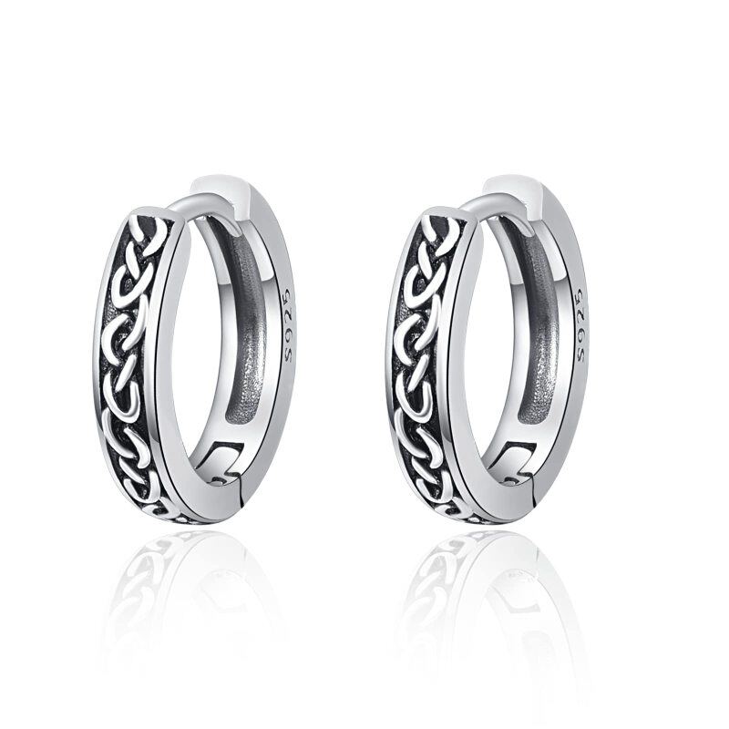 Pendientes de plata de ley Vintage Circle Celtic Knot Hoop