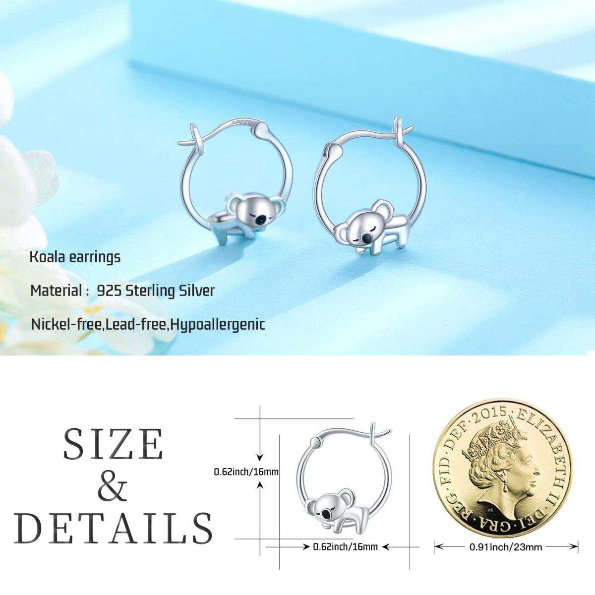 Sterling Silver Koala Hoop Earrings-5