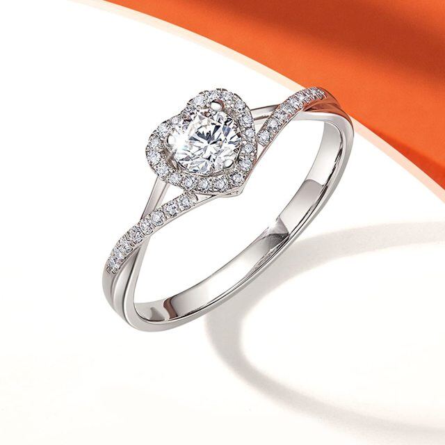 Sterling Silver Heart Shaped Moissanite Heart Engagement Ring-2