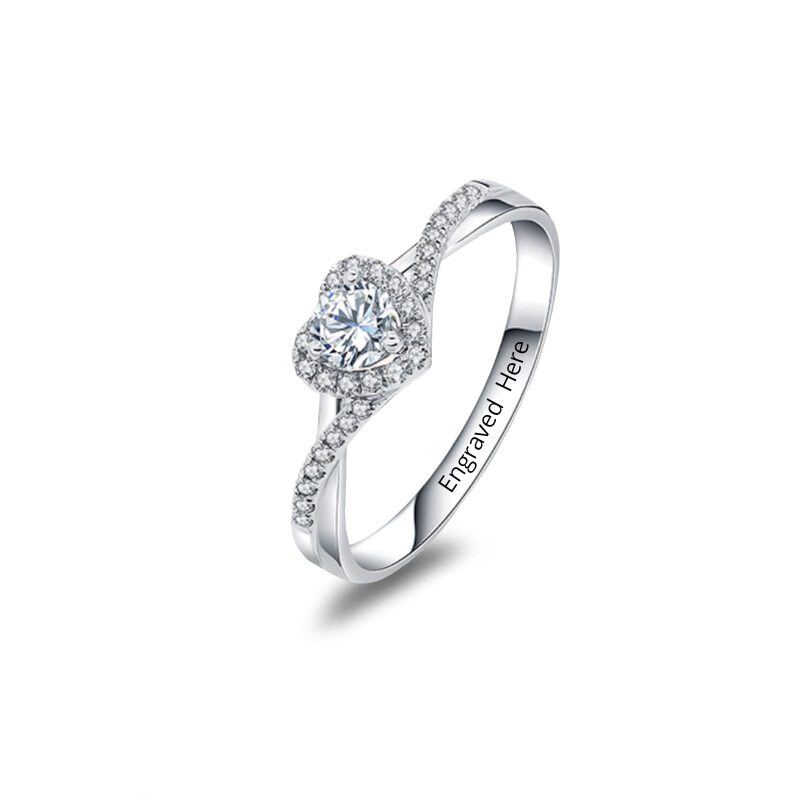 Bague de fiançailles en argent sterling en forme de coeur en Moissanite