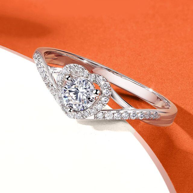 Sterling Silver Heart Shaped Moissanite Heart Engagement Ring-3