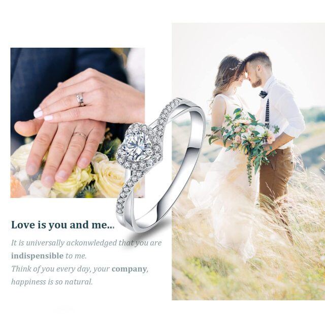 Sterling Silver Heart Shaped Moissanite Heart Engagement Ring-4