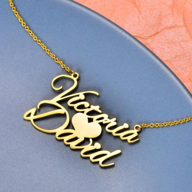 10K Gold Personalized Classic Name & Heart Pendant Necklace-4