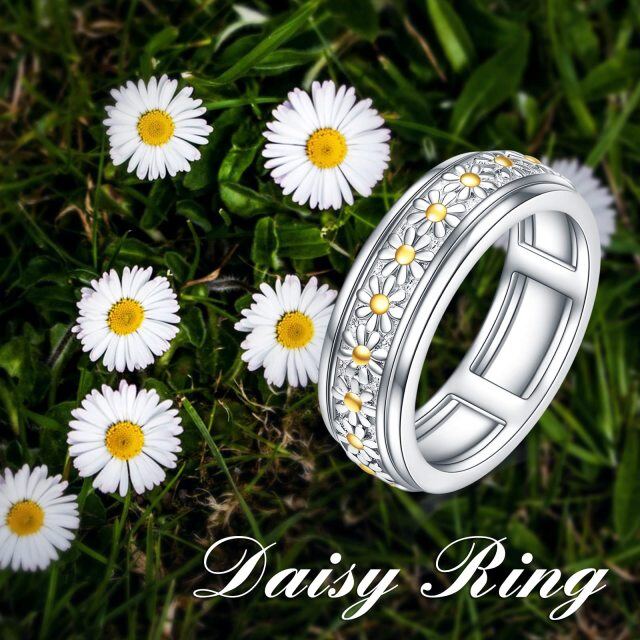 Sterling Silver Two-tone Daisy Spinner Ring-5