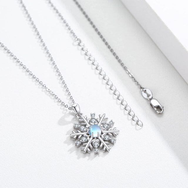 Sterling Silver Circular Shaped Moonstone & Cubic Zirconia Snowflake Pendant Necklace-4