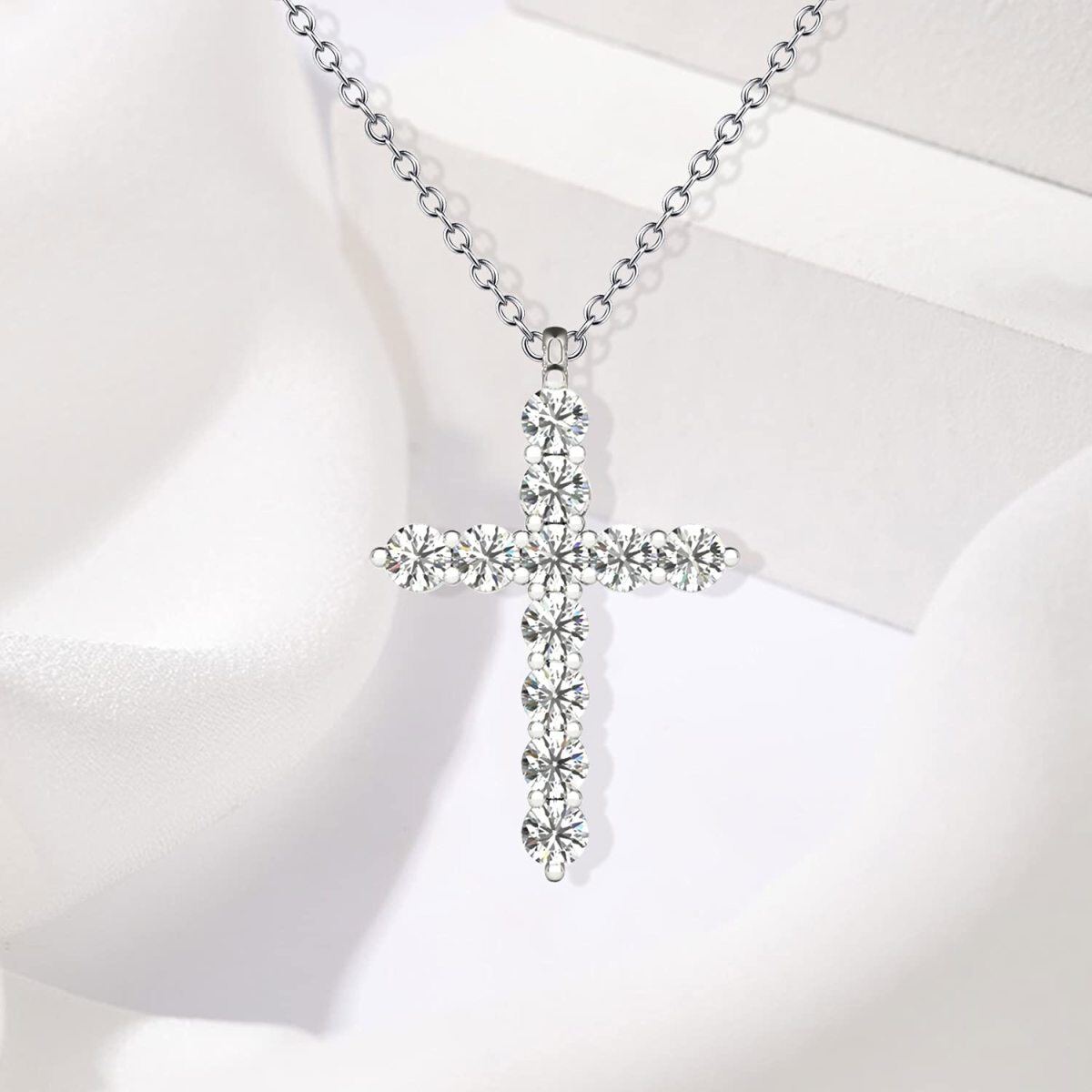 Collier en argent sterling avec pendentif croix en Moissanite ronde-3