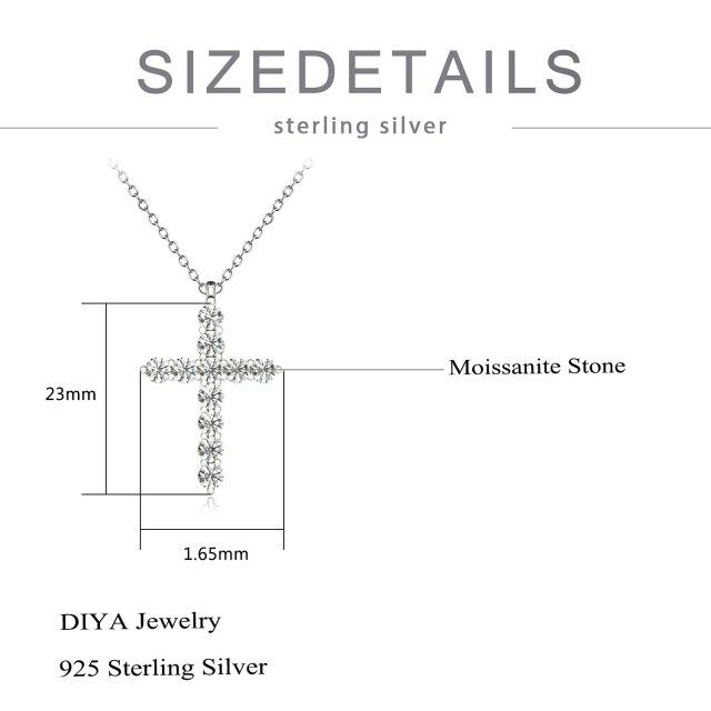 Sterling zilveren ronde moissaniet kruis hanger ketting-5