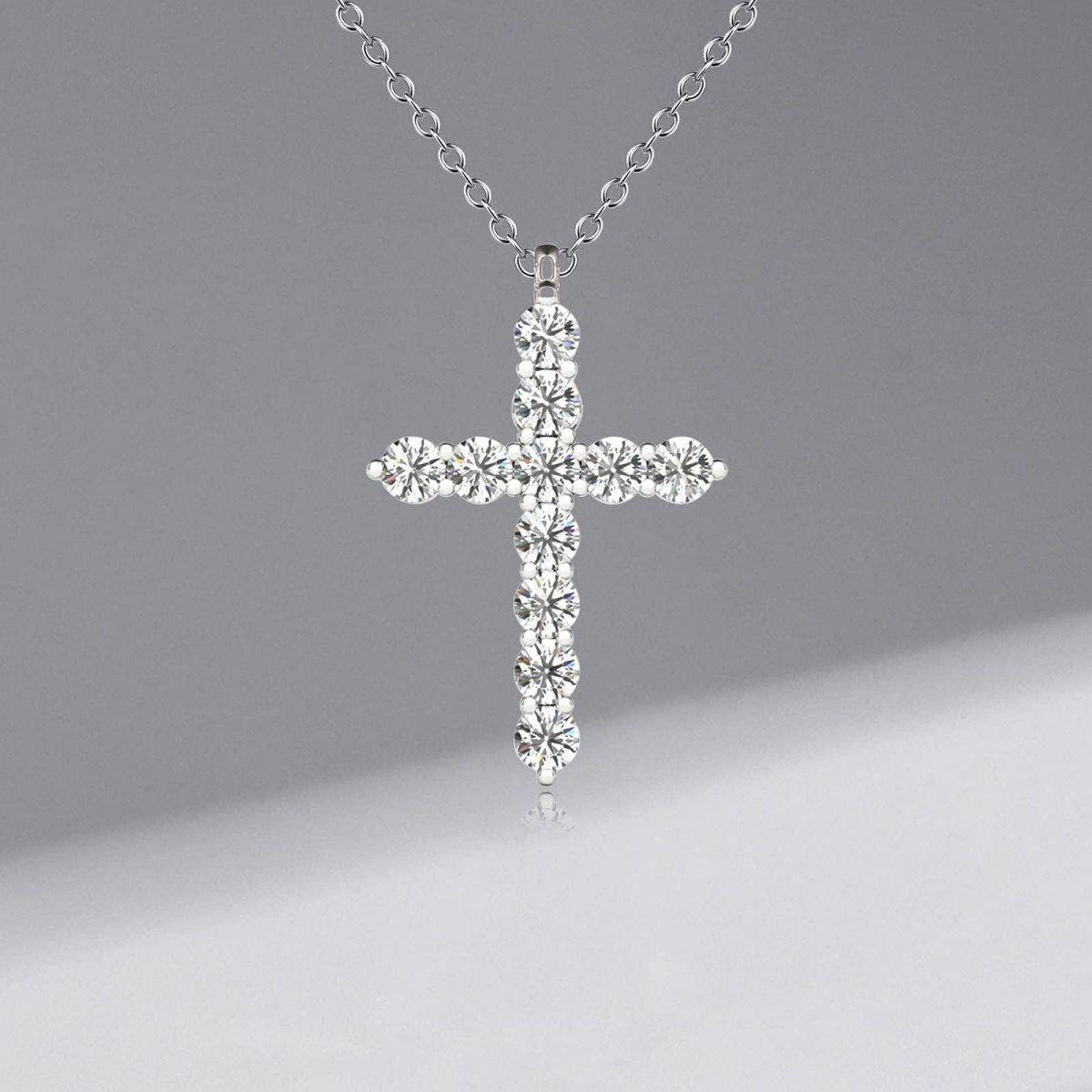 Collier en argent sterling avec pendentif croix en Moissanite ronde-4