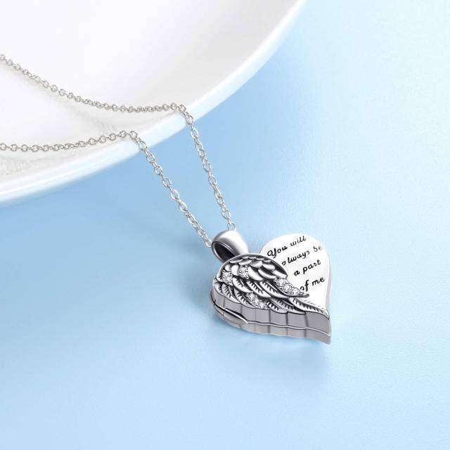 Sterling Silver Heart Angel Wing Personalized Photo Locket Necklace with Engraving Word-2