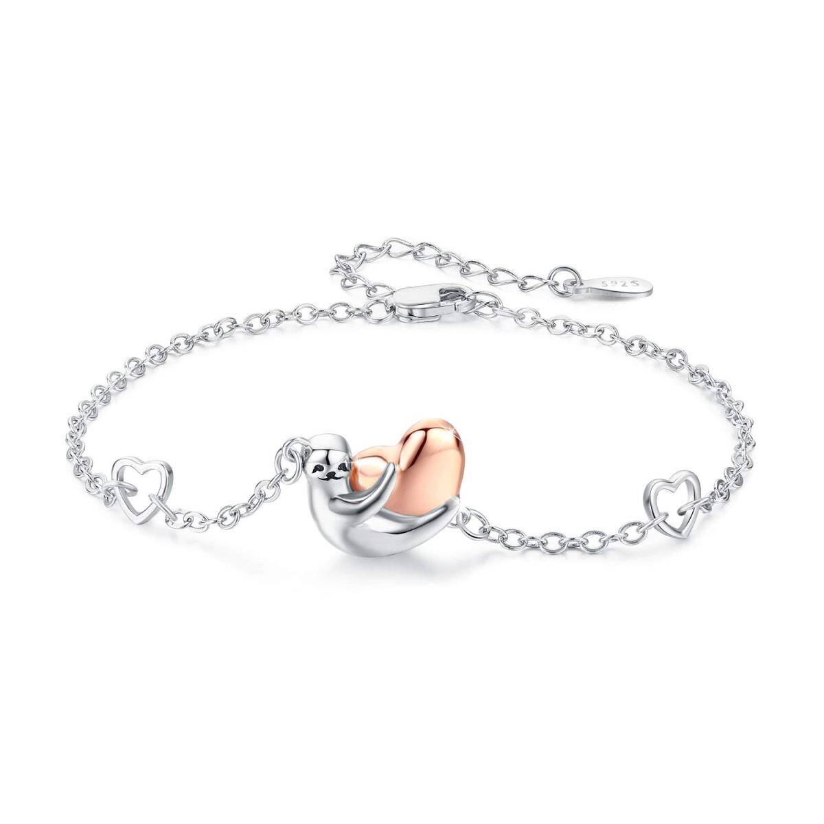 Sterling Silver Two-tone Sloth & Heart Pendant Bracelet-1