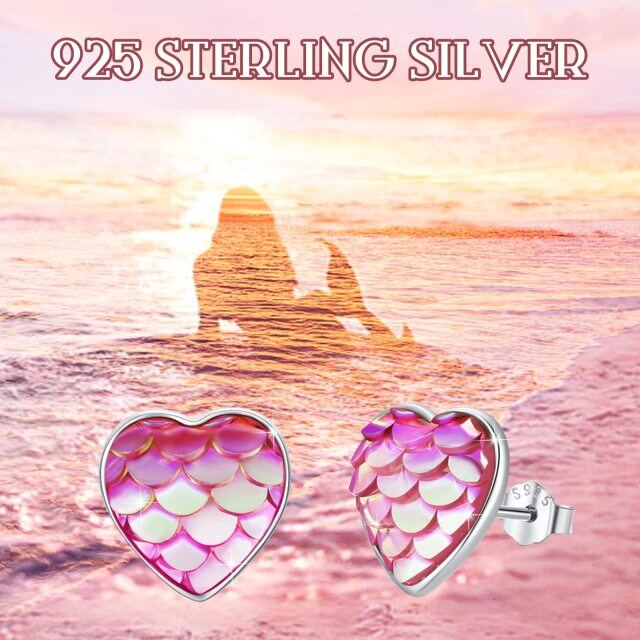 Sterling Silver Cubic Zirconia Mermaid Stud Earrings-4