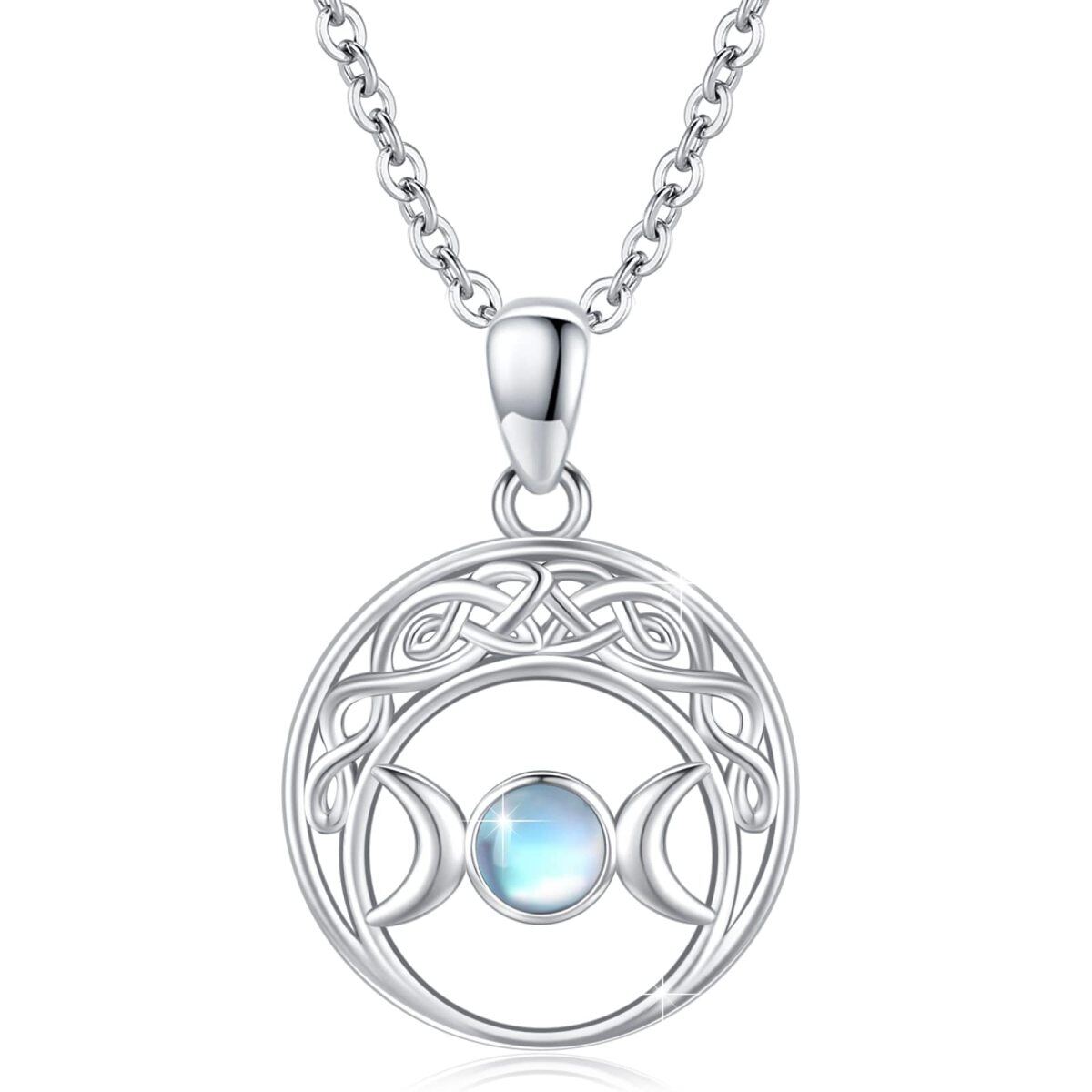 Sterling Silver Moonstone Celtic Knot & Triple Moon Goddess Pendant Necklace-1