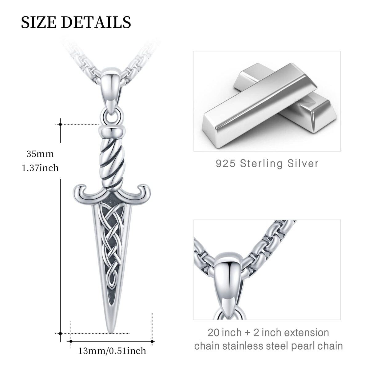 Sterling Silber Keltischer Knoten & Schwert Anhänger Halskette-6