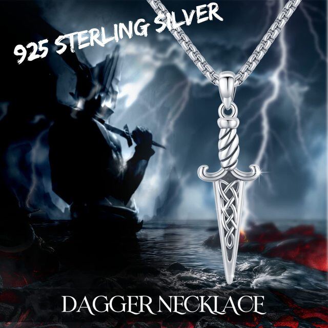 Sterling Silver Celtic Knot & Sword Pendant Necklace-3