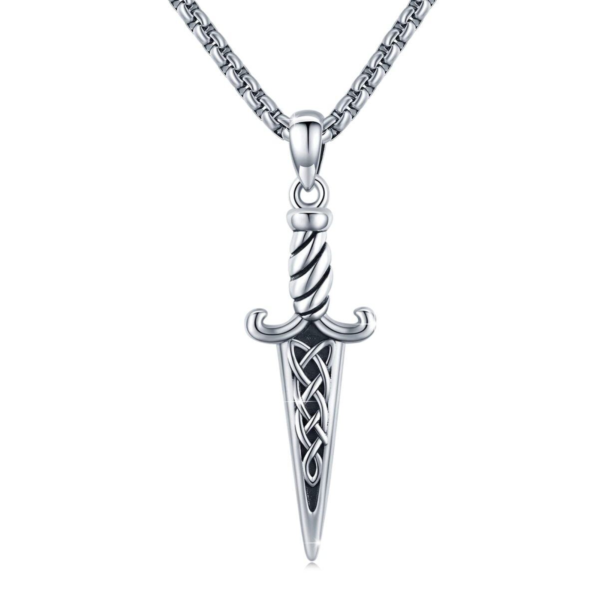 Sterling Silver Celtic Knot & Sword Pendant Necklace-1