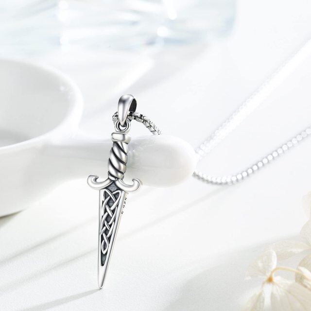 Sterling Silver Celtic Knot & Sword Pendant Necklace-4