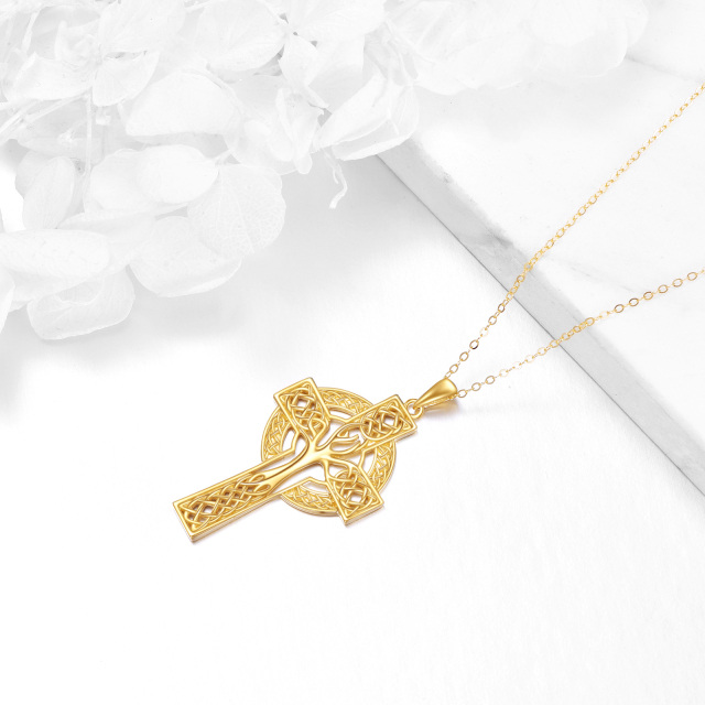 14K Gold Tree Of Life & Celtic Knot & Cross Pendant Necklace-3