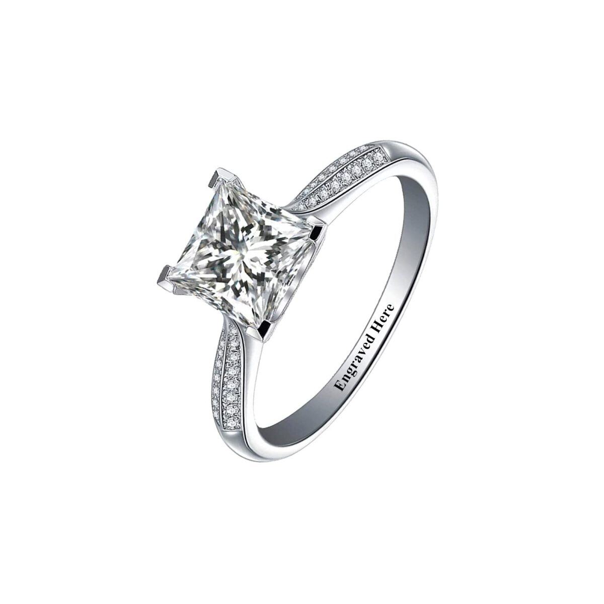 10K White Gold Diamond Personalized Engraving & Couple Engagement Ring-1