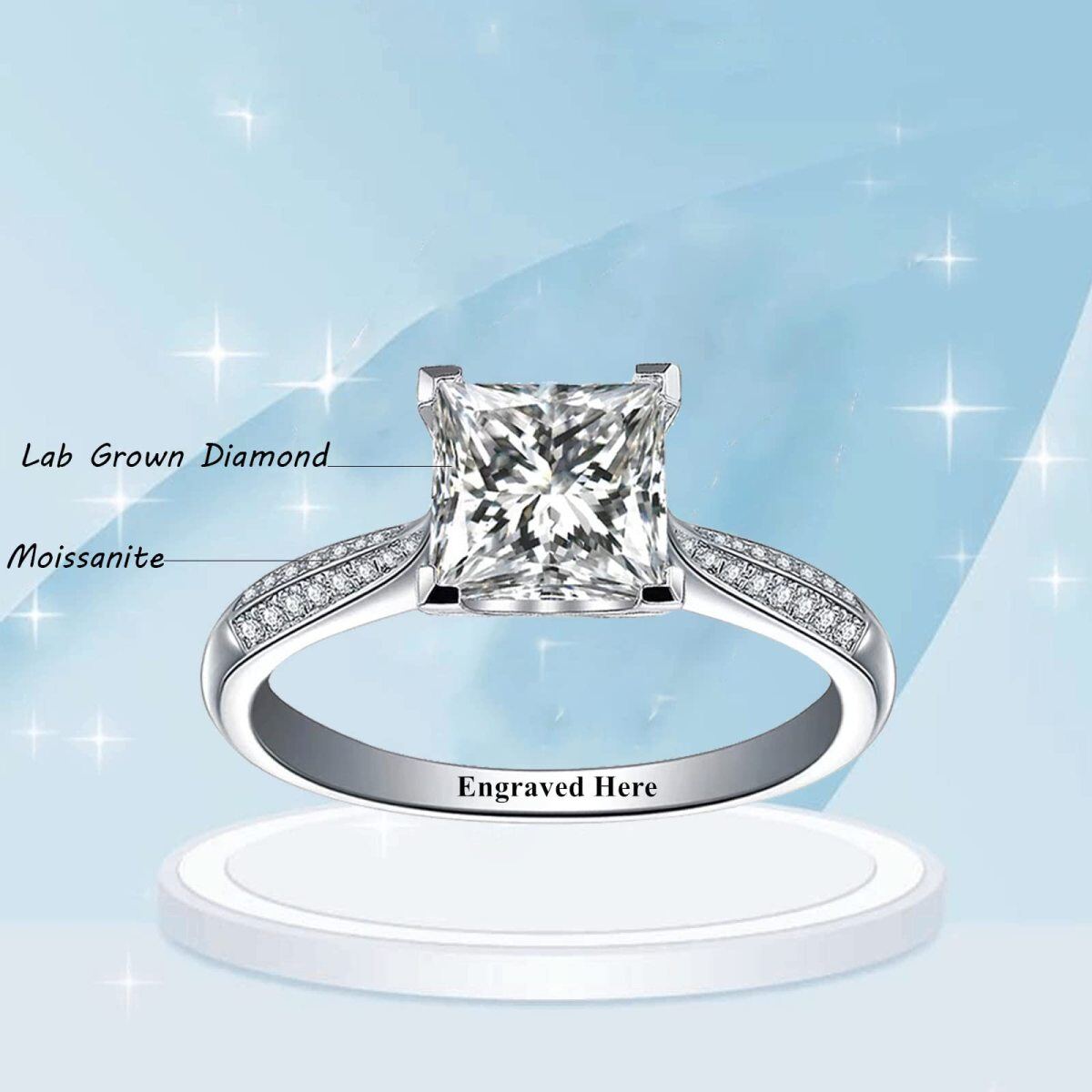 10K White Gold Diamond Personalized Engraving & Couple Engagement Ring-3