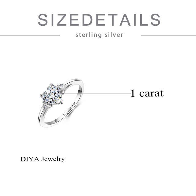 Sterling Silver Heart Shaped Moissanite Personalized Engraving Wedding Ring-3