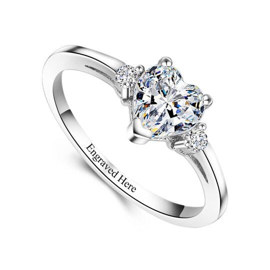 Sterling Silver Heart Shaped Moissanite Personalized Engraving Wedding Ring