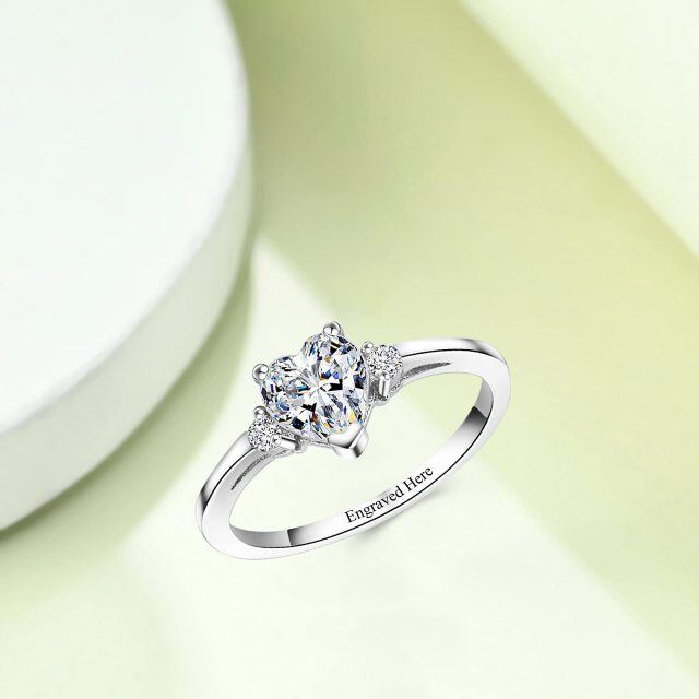 Sterling Silver Heart Shaped Moissanite Personalized Engraving Wedding Ring-4