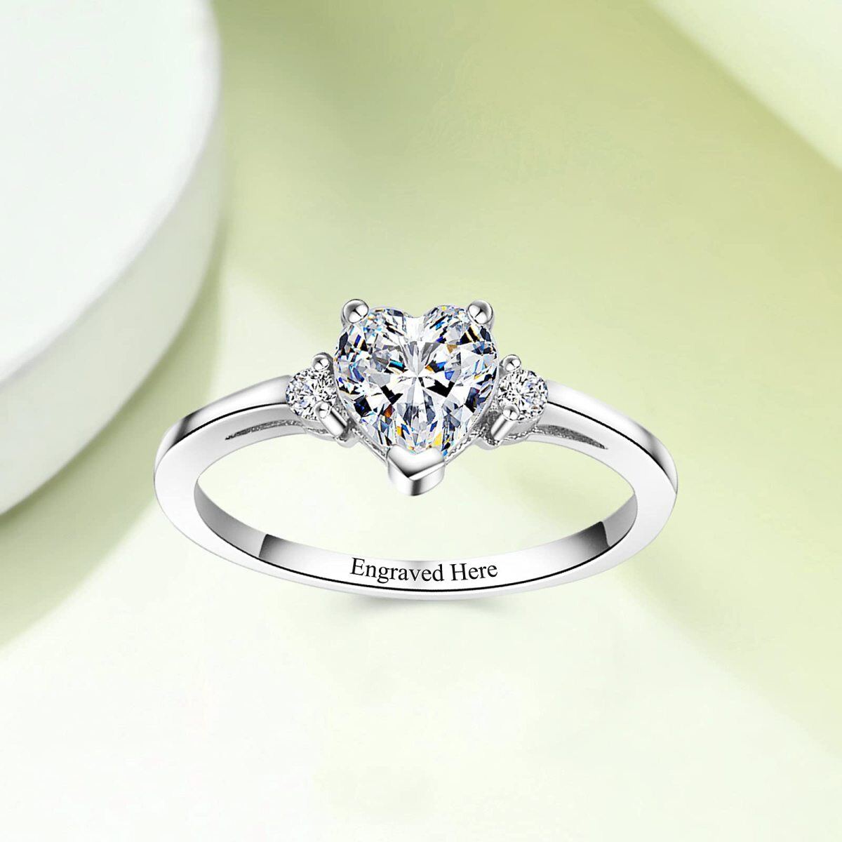 Sterling Silver Heart Shaped Moissanite Personalized Engraving Wedding Ring-6