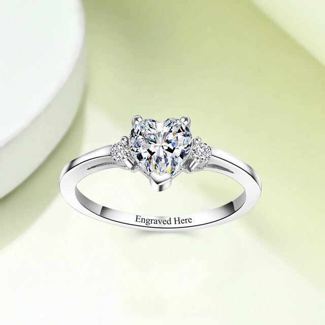 Sterling Silver Heart Shaped Moissanite Personalized Engraving Wedding Ring-5